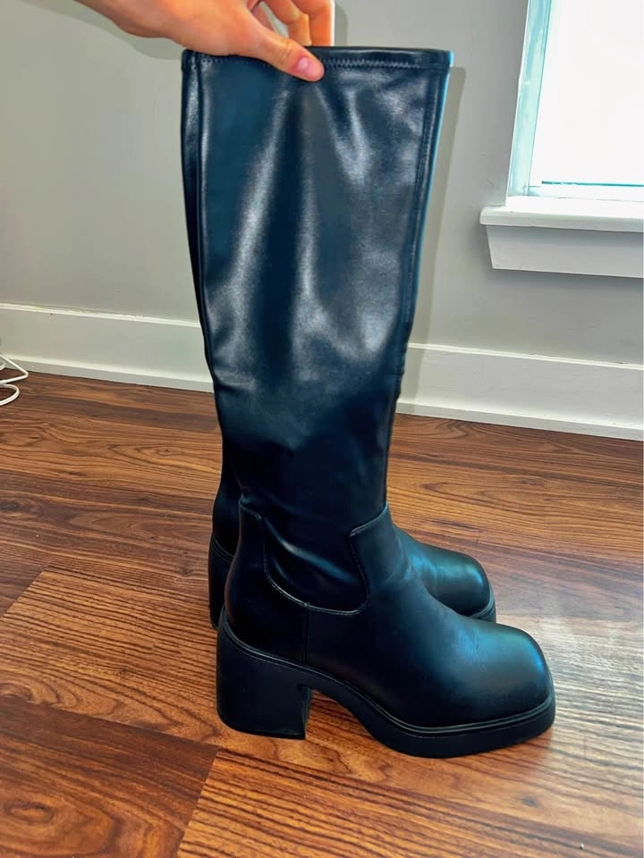 ALDO Black Knee-High Platform Block Heel Boots (Size 10) - photo 3