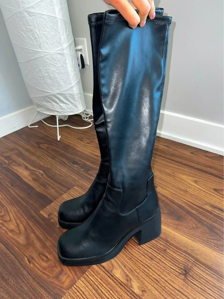 ALDO Black Knee-High Platform Block Heel Boots (Size 10) - photo 4