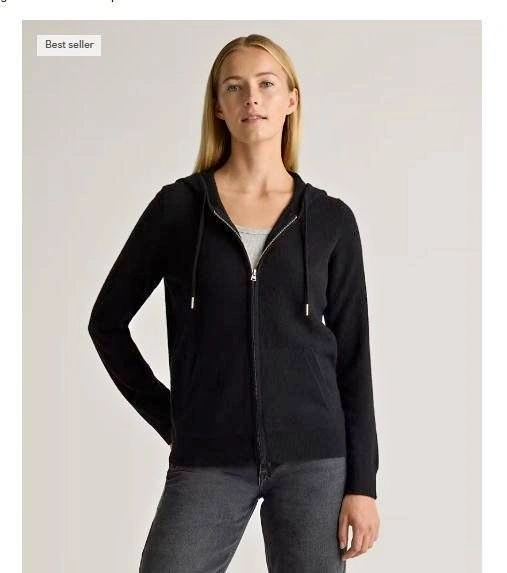 NWT $165 Quince BLACK Zip Hoodie LARGE 100% Mongolian Cashmere