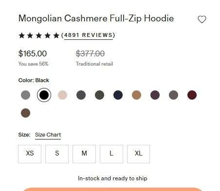 NWT $165 Quince BLACK Zip Hoodie LARGE 100% Mongolian Cashmere - photo 2