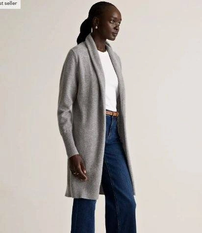 NWT $150 Quince 100% Cashmere Duster Cardigan Heather Grey Mediu