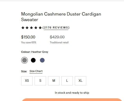 NWT $150 Quince 100% Cashmere Duster Cardigan Heather Grey Mediu - photo 2