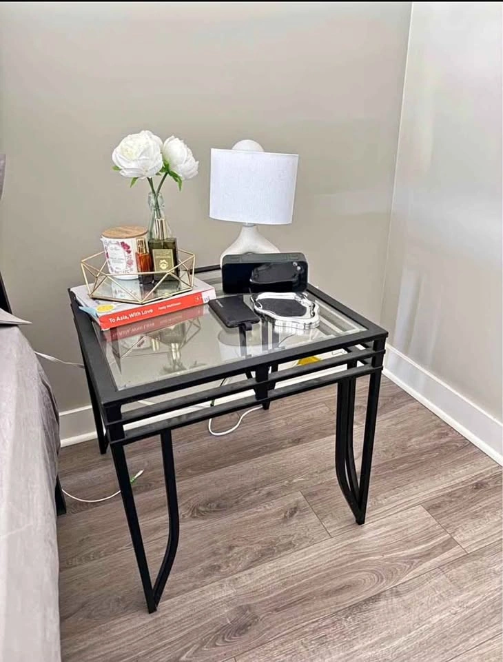 Black Metal and Glass End Table