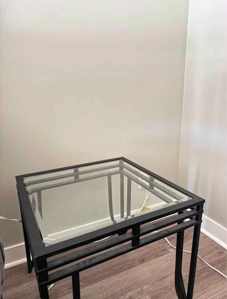 Black Metal and Glass End Table - photo 2