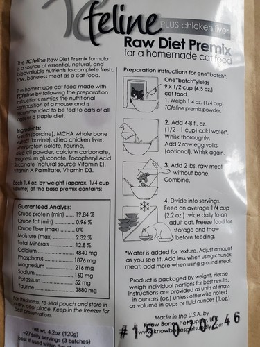 TCfeline Raw Diet Premix for homemade cat food, 4.2oz - photo 3