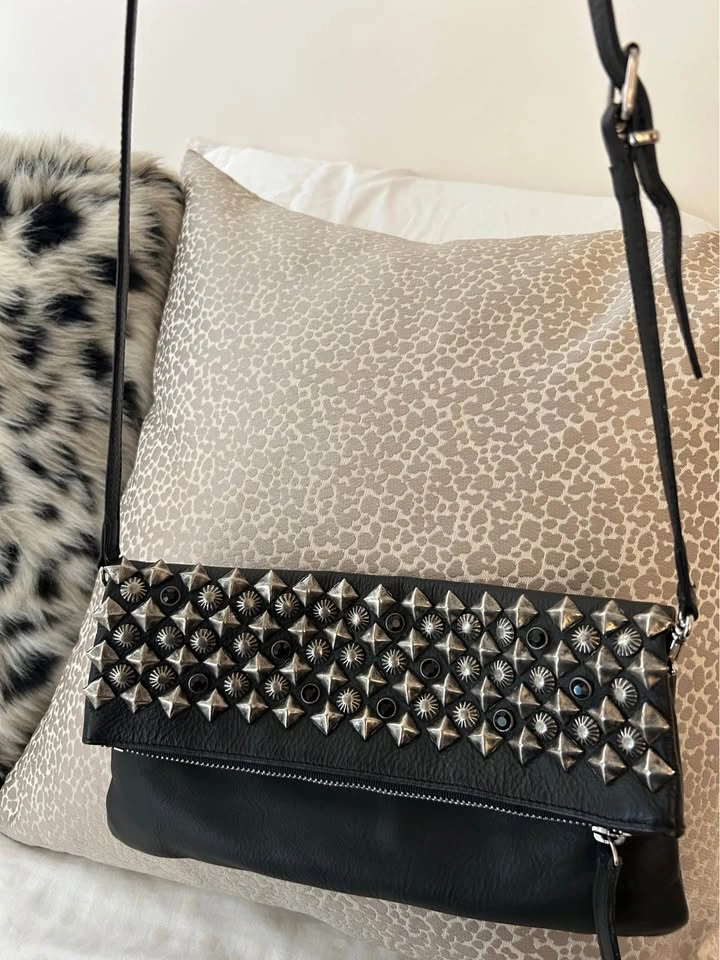ASH Black Leather Studded Crossbody Convertible Clutch - photo 2