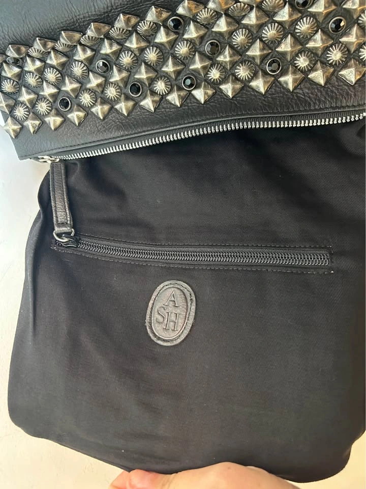 ASH Black Leather Studded Crossbody Convertible Clutch - photo 3