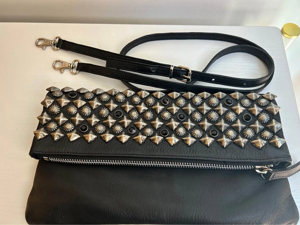 ASH Black Leather Studded Crossbody Convertible Clutch - photo 5