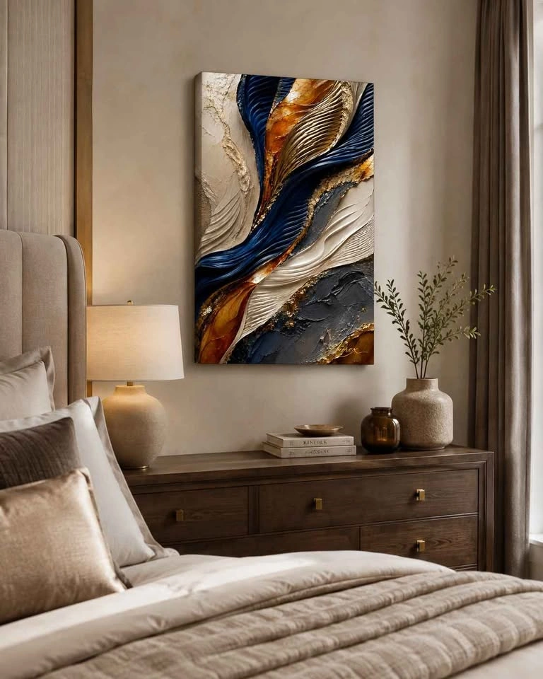 Luxury Abstract Canvas Wall Art – Navy, Gold & Amber | 16” x 24” - photo 2