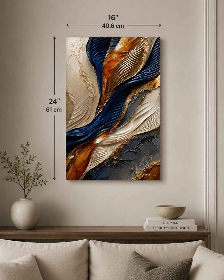 Luxury Abstract Canvas Wall Art – Navy, Gold & Amber | 16” x 24” - photo 5