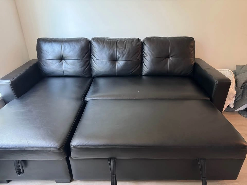 Black Faux Leather Sectional Sleeper Sofa with Storage Chaise - photo 2