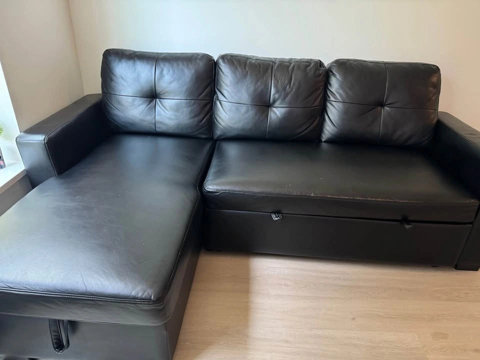 Black Faux Leather Sectional Sleeper Sofa with Storage Chaise - photo 3