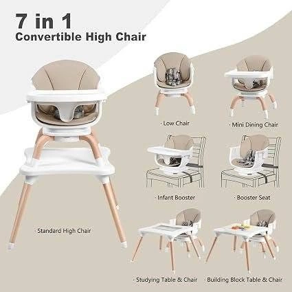 7-in-1 Baby High Chair – Convertible Highchair -Khaki Color - photo 2
