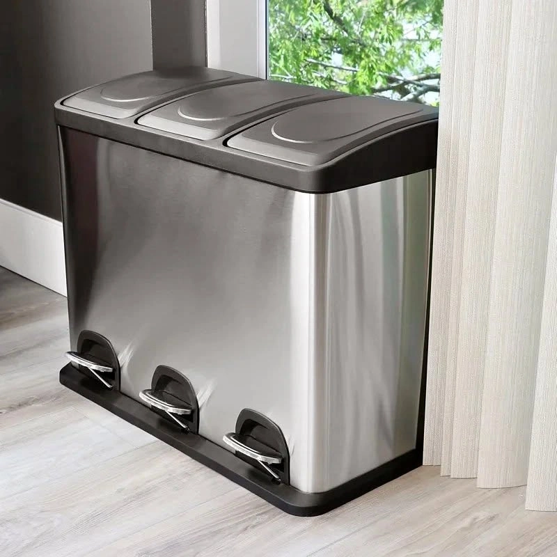 45L Stainless Steel 3-Compartment Step Bin