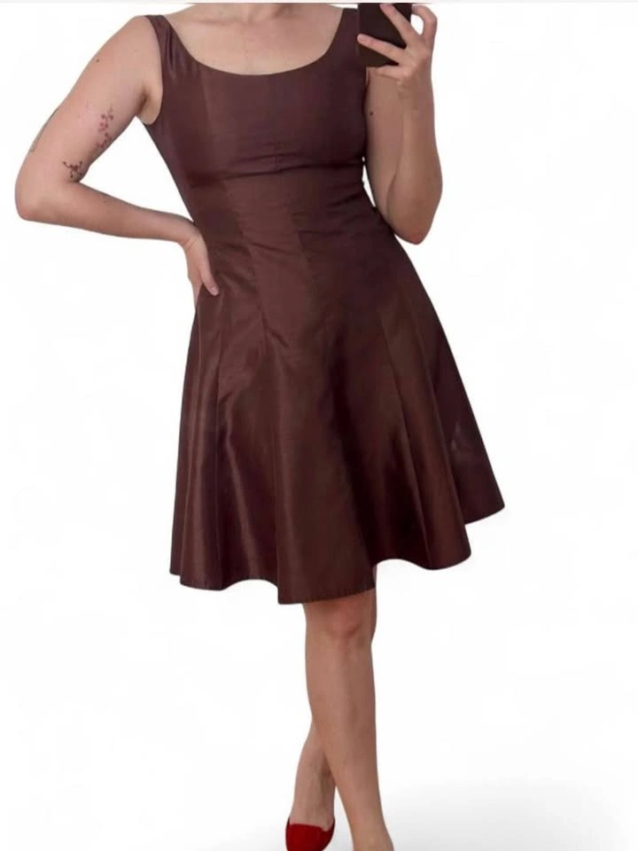 Vintage Chocolate Brown Silk-like Mini Dress - photo 2