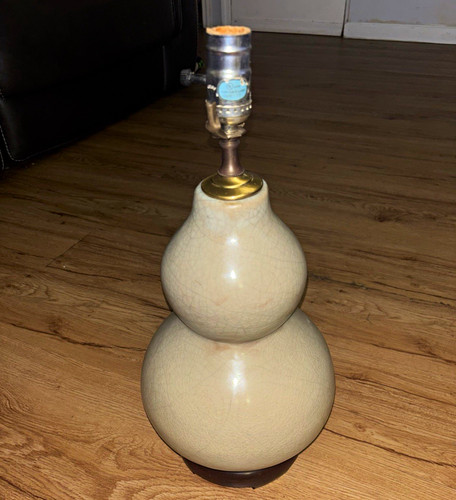 Vintage Style Cream Crackle Glaze Double Gourd Ceramic Table Lam