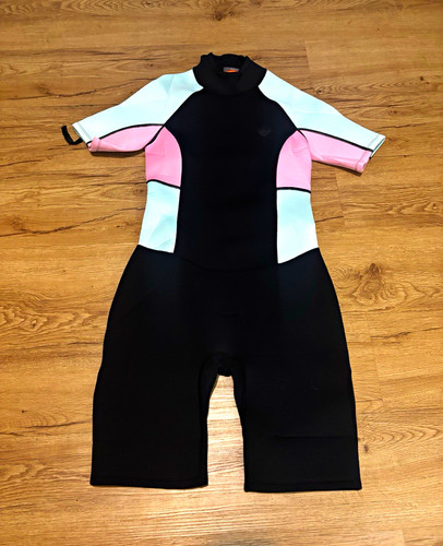 Women’s Shorty Wetsuit Size Small Black Pink Aqua