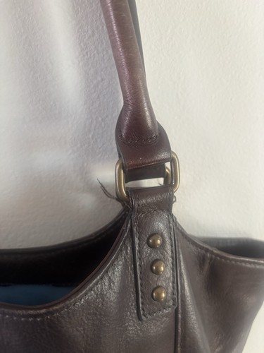 EDC Brown Tote Bag, Magnetic Closure, Blue Lined, Pockets, Botto - photo 2