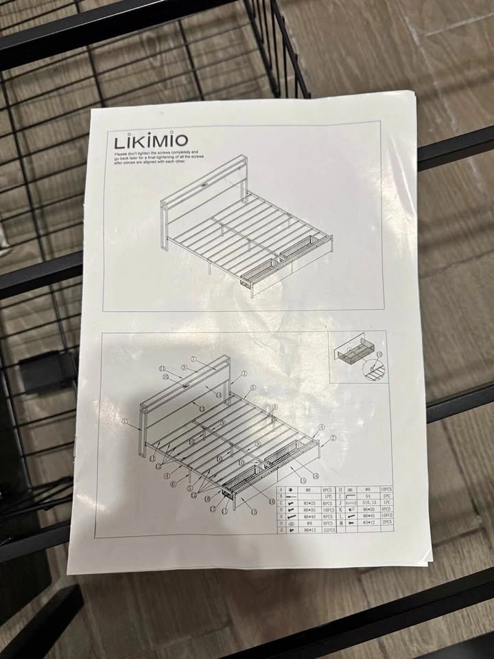 LIKIMIO King Size Bed Frame with Headboard, 2 Drawers and Chargi