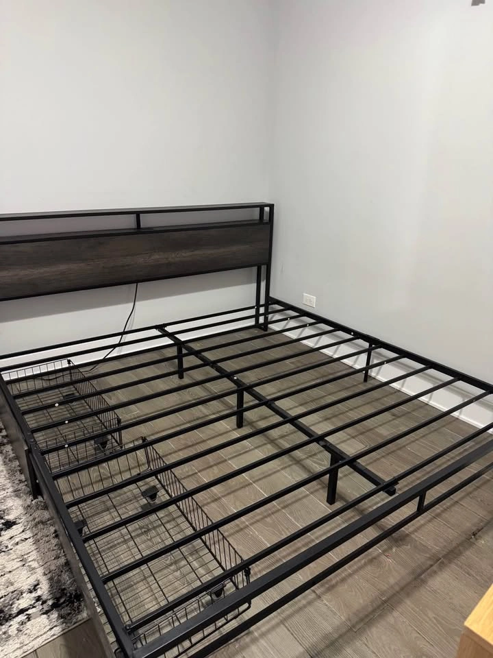 LIKIMIO King Size Bed Frame with Headboard, 2 Drawers and Chargi - photo 2