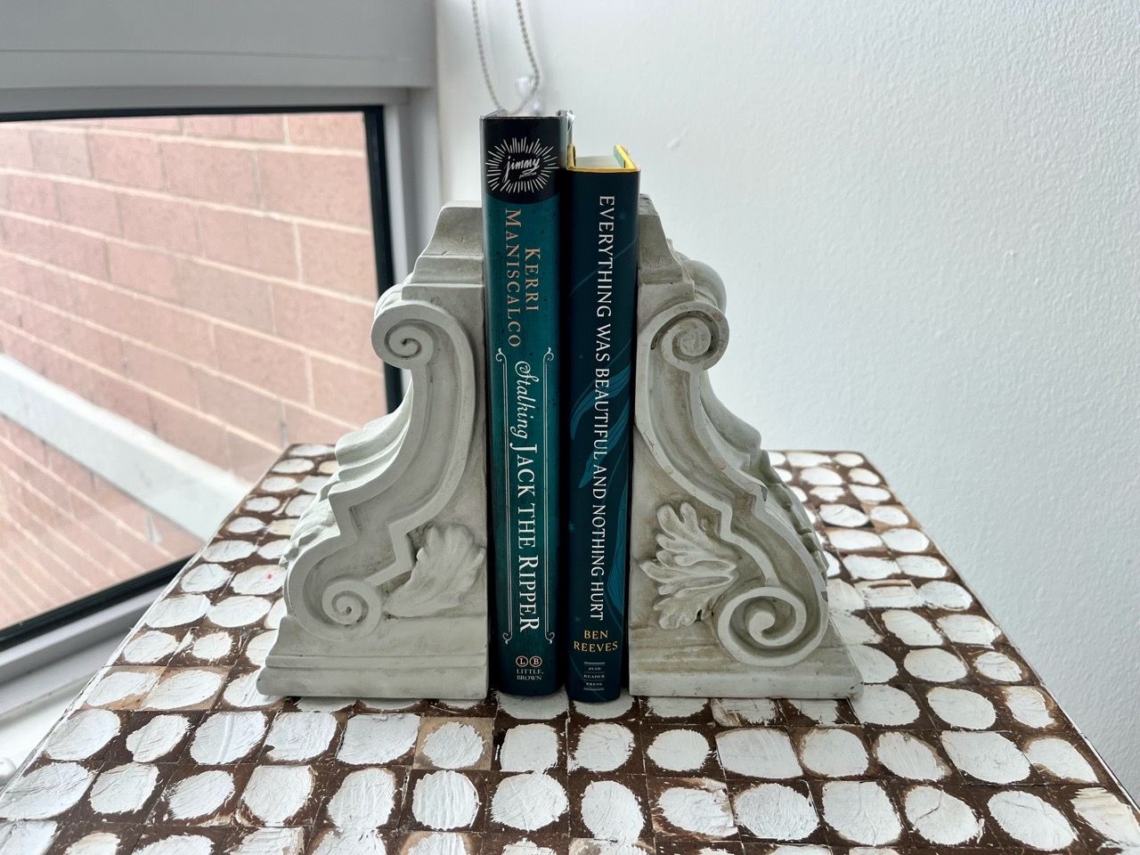 Decorative White Scroll Corbel Bookends