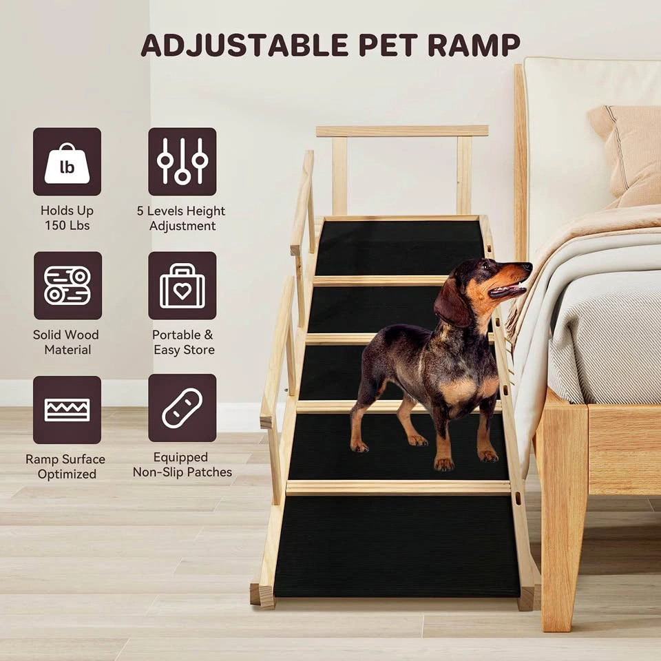 Adjustable Dog Ramp for Bed & Sofa – Wooden Pet Ramp