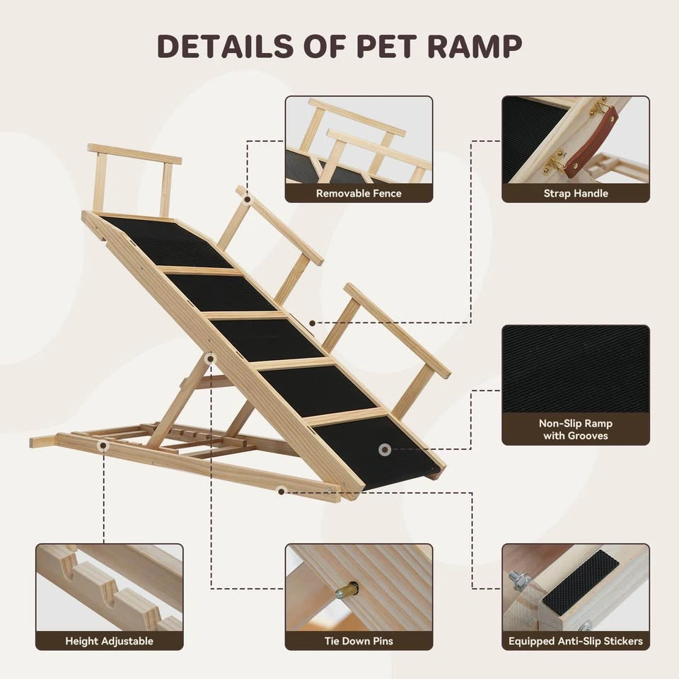 Adjustable Dog Ramp for Bed & Sofa – Wooden Pet Ramp - photo 2