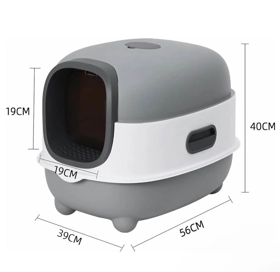 Large Covered Cat Litter Box with Scoop – Grey & White - photo 4