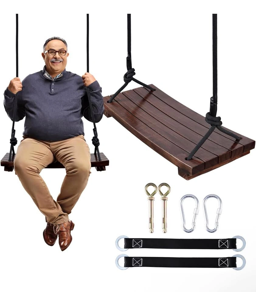 New Wooden Tree Swing with Hanging Kit – 550 lb Capacity