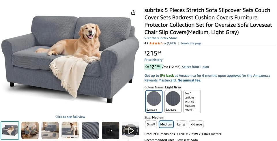 Subrtex Lunar 5-PCS Stretch Sofa Slipcover Set (New)