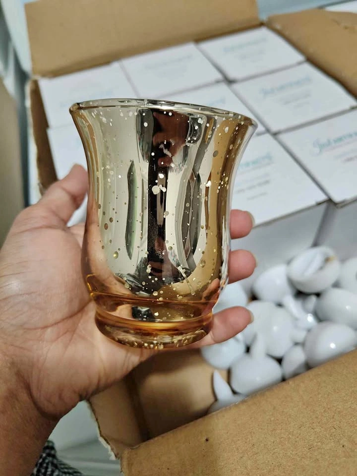 Gold Speckled Votive Holders & LED Tea Lights Set