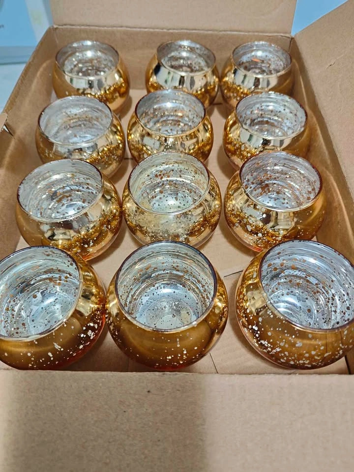 Gold Speckled Votive Holders & LED Tea Lights Set - photo 3