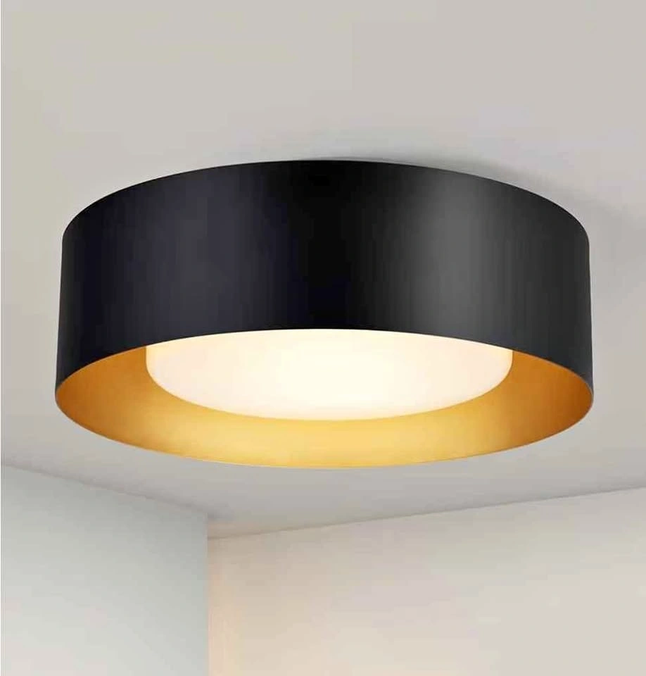Modern Black & Gold Drum Ceiling Light (Glass Shade) 2 available