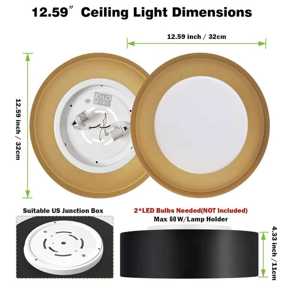 Modern Black & Gold Drum Ceiling Light (Glass Shade) 2 available - photo 2