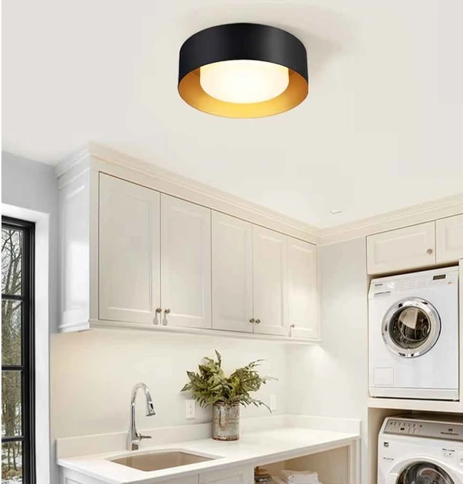 Modern Black & Gold Drum Ceiling Light (Glass Shade) 2 available - photo 3