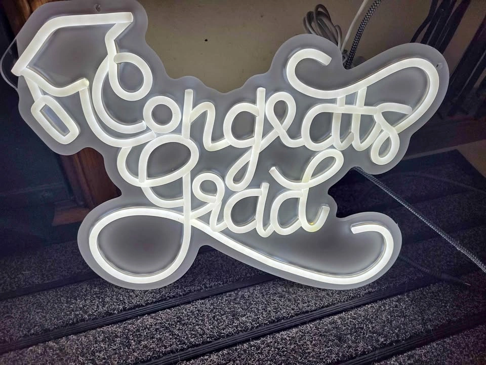 NEW White Neon Sign "Congrats Grad"