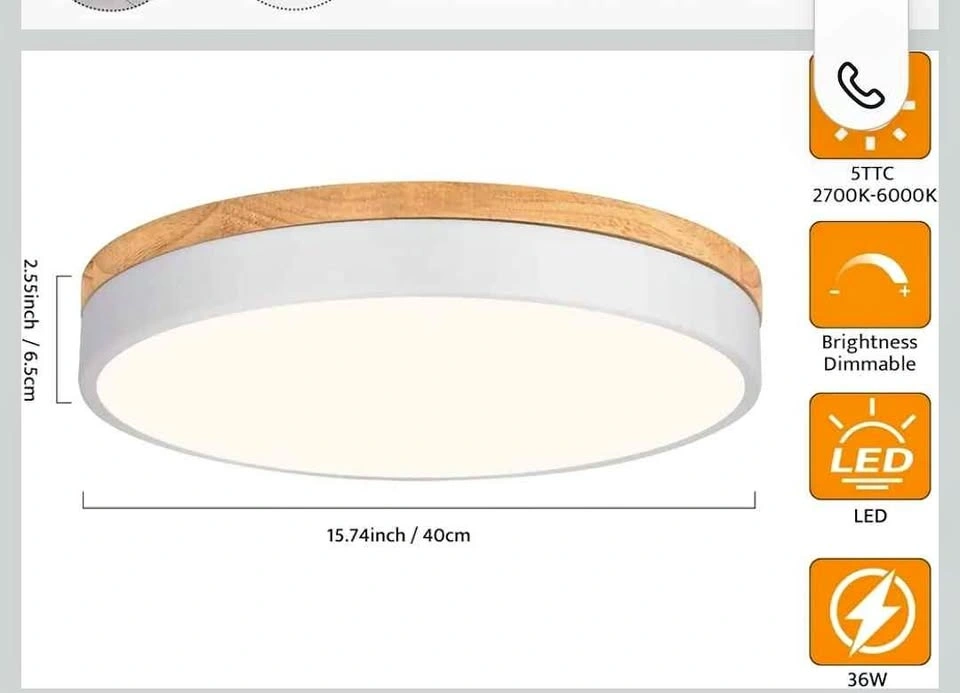 Large Dimmable 5CCT Wood LED Ceiling Light (2700K-6000K)