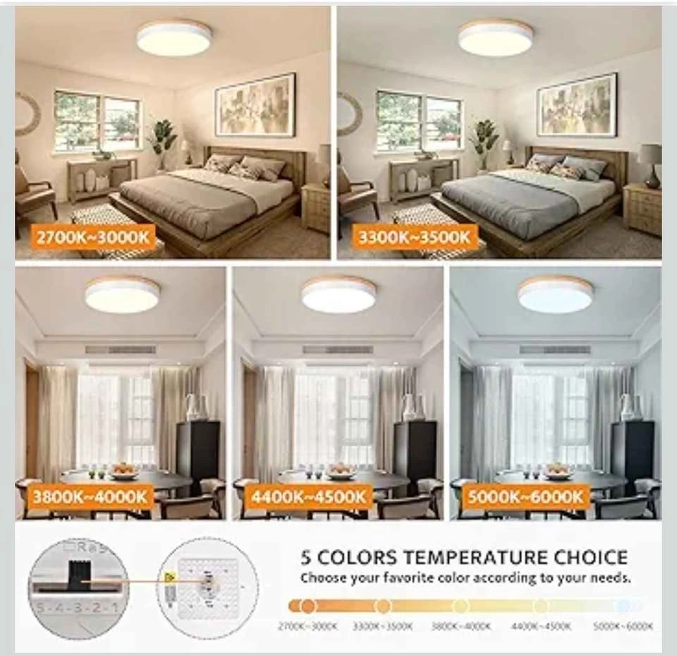 Large Dimmable 5CCT Wood LED Ceiling Light (2700K-6000K) - photo 3