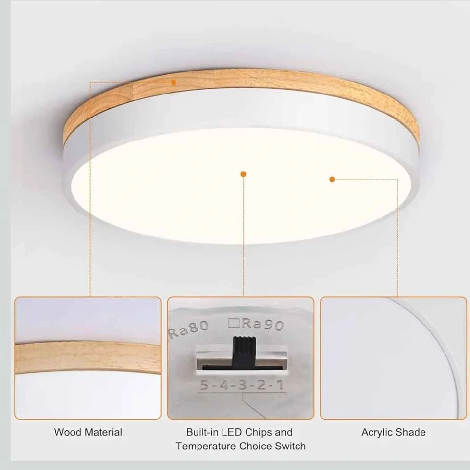 Large Dimmable 5CCT Wood LED Ceiling Light (2700K-6000K) - photo 4