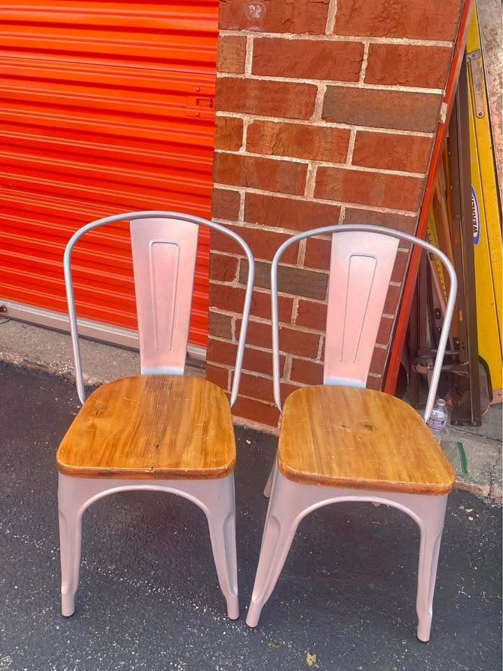 Set of Stackable Wood & Metal Restaurant Chairs
