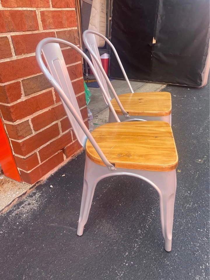 Set of Stackable Wood & Metal Restaurant Chairs - photo 2