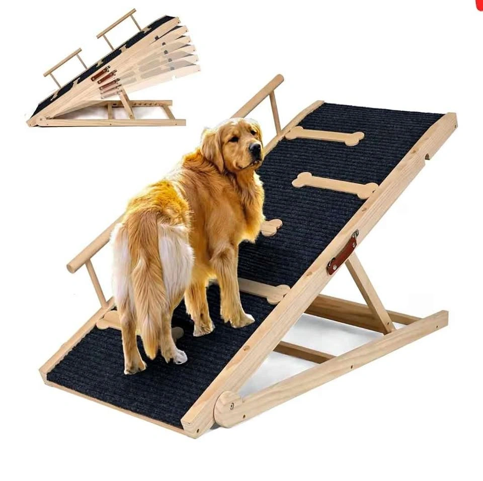 Adjustable Wooden Dog Ramp for Couch, Bed or Car, 47" Long