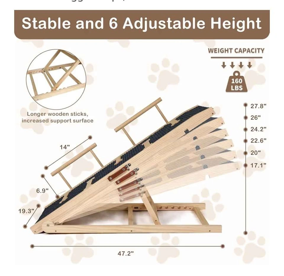 Adjustable Wooden Dog Ramp for Couch, Bed or Car, 47" Long - photo 3