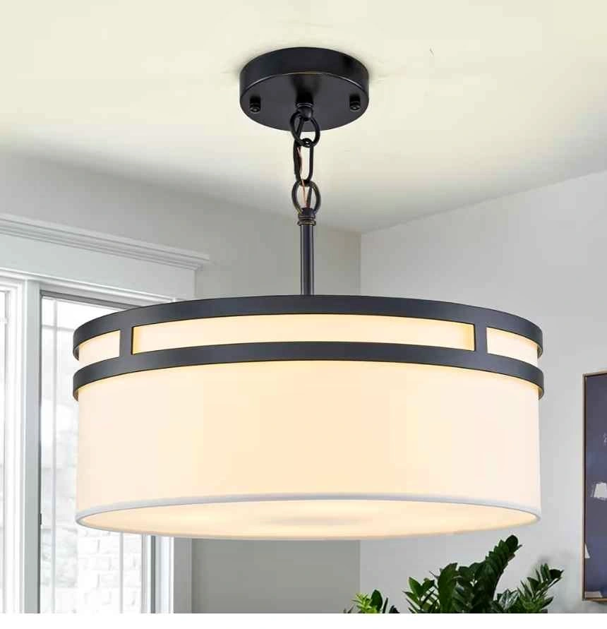 2-in-1 Convertible Modern Black Drum Chandelier 15.75"