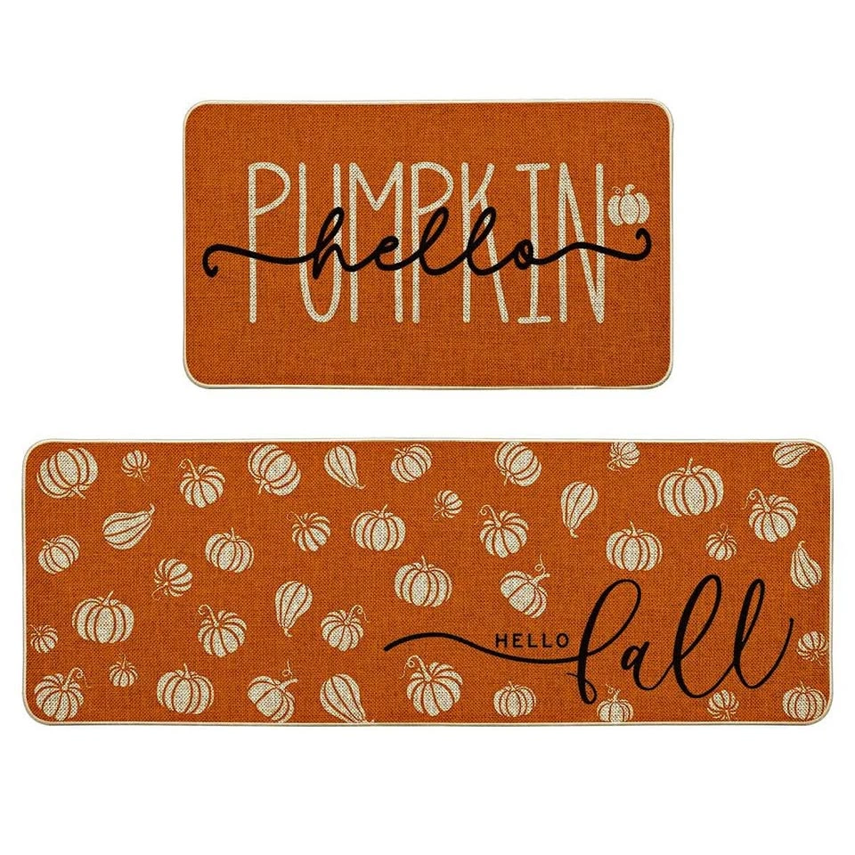 2-Piece Fall Pumpkin Kitchen Rug Set