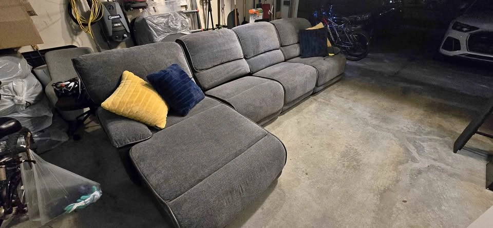 Grey Fabric Sectional Sofa with Chaise