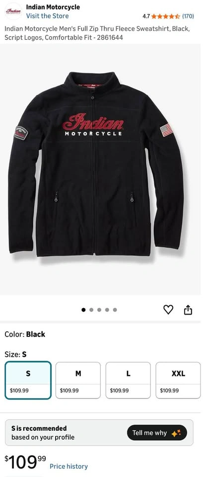 Indian Motorcycle Men's Full Zip Fleece Sweatshirt - Large - photo 3