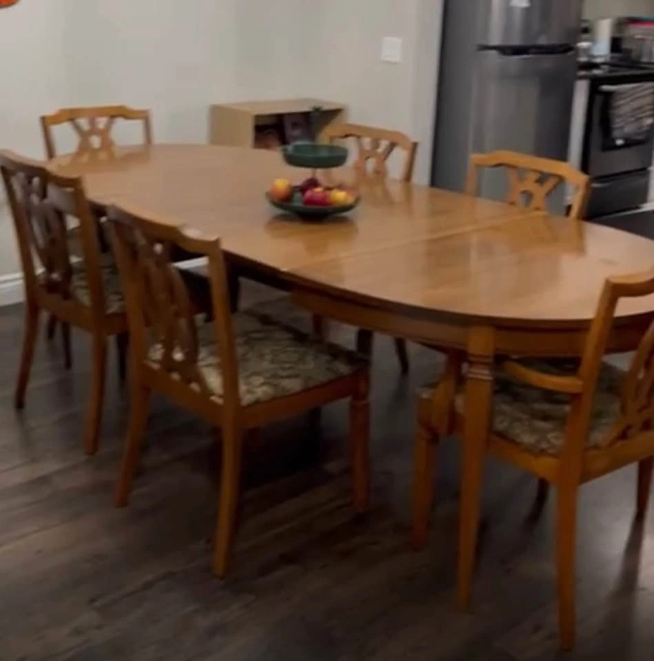 Wooden Dining Table Set with 6 Chairs and China Cabinet - photo 2