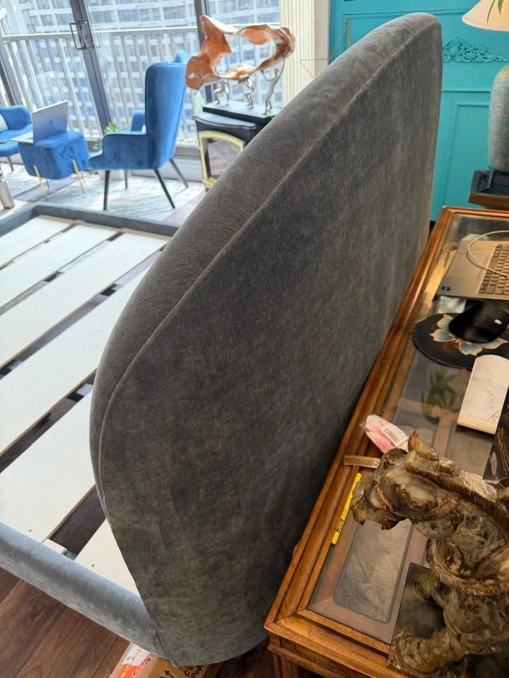 Queen Bed Frame - Grey Velvet Solid Wood - photo 5