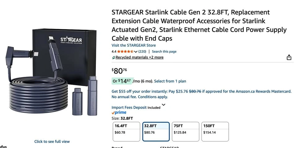 STARGEAR Starlink Gen 2 Cable 33FT